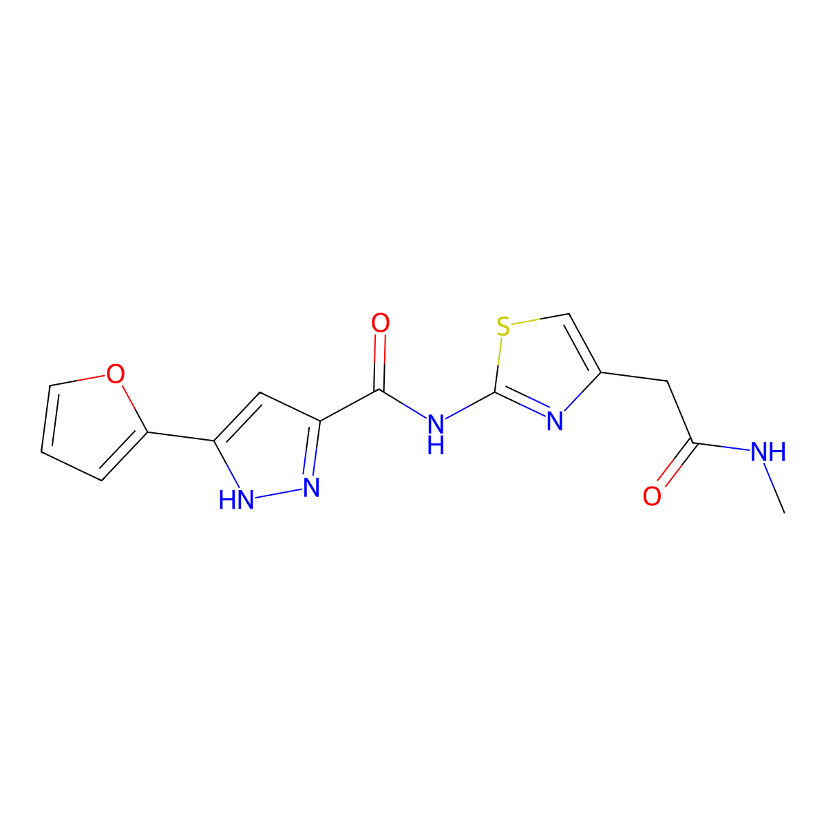 5-(furan-2-yl)-N-(4-(2-(methylamino)-2-oxoethyl)thiazol-2-yl)-1H-pyrazole-3-carboxamide molecular structure, CAS 1257659-11-2