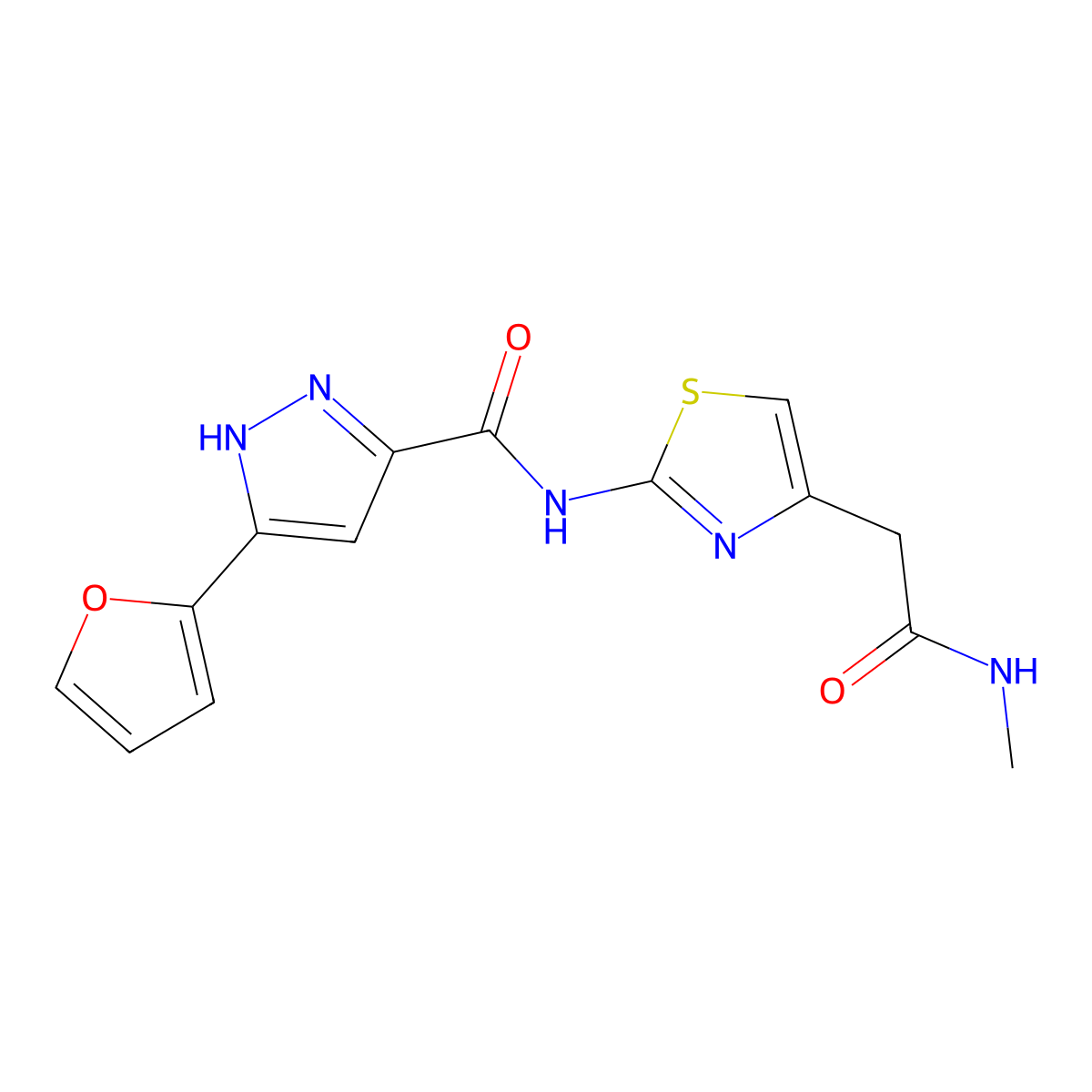 5-(furan-2-yl)-N-(4-(2-(methylamino)-2-oxoethyl)thiazol-2-yl)-1H-pyrazole-3-carboxamide molecular structure, CAS 1257659-11-2