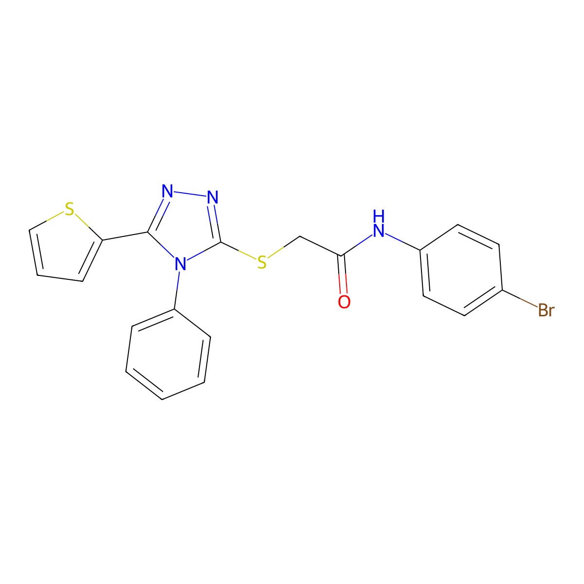 N-(4-bromophenyl)-2-[(4-phenyl-5-thiophen-2-yl-1,2,4-triazol-3-yl)sulfanyl]acetamide molecular structure, CAS 125767-65-9