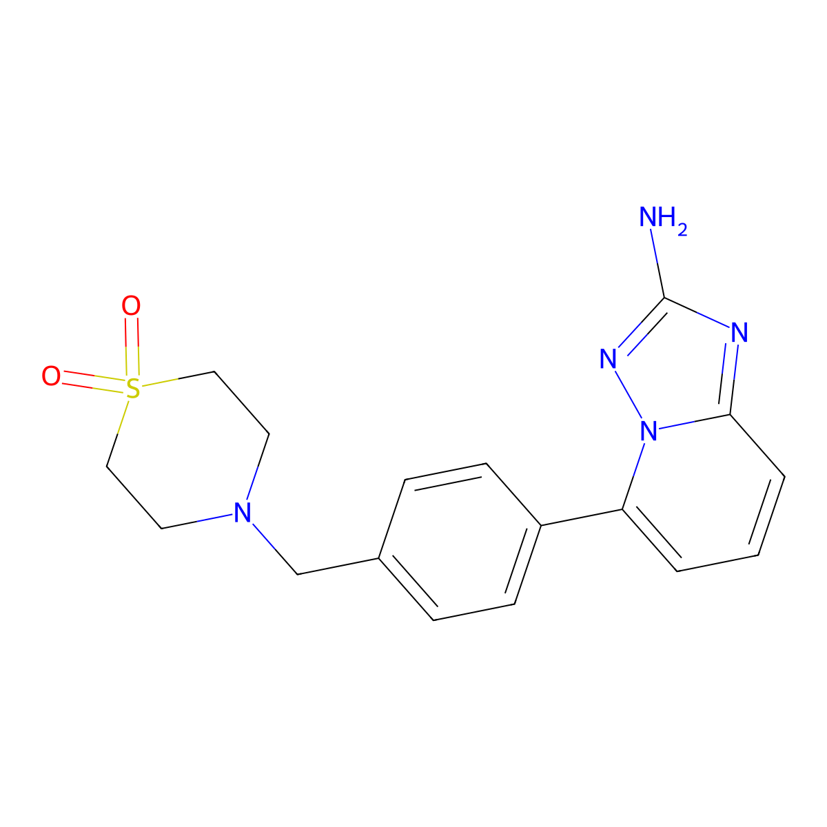 5-[4-[(1,1-Dioxo-1,4-thiazinan-4-yl)methyl]phenyl]-[1,2,4]triazolo[1,5-a]pyridin-2-amine molecular structure, CAS 1257705-09-1