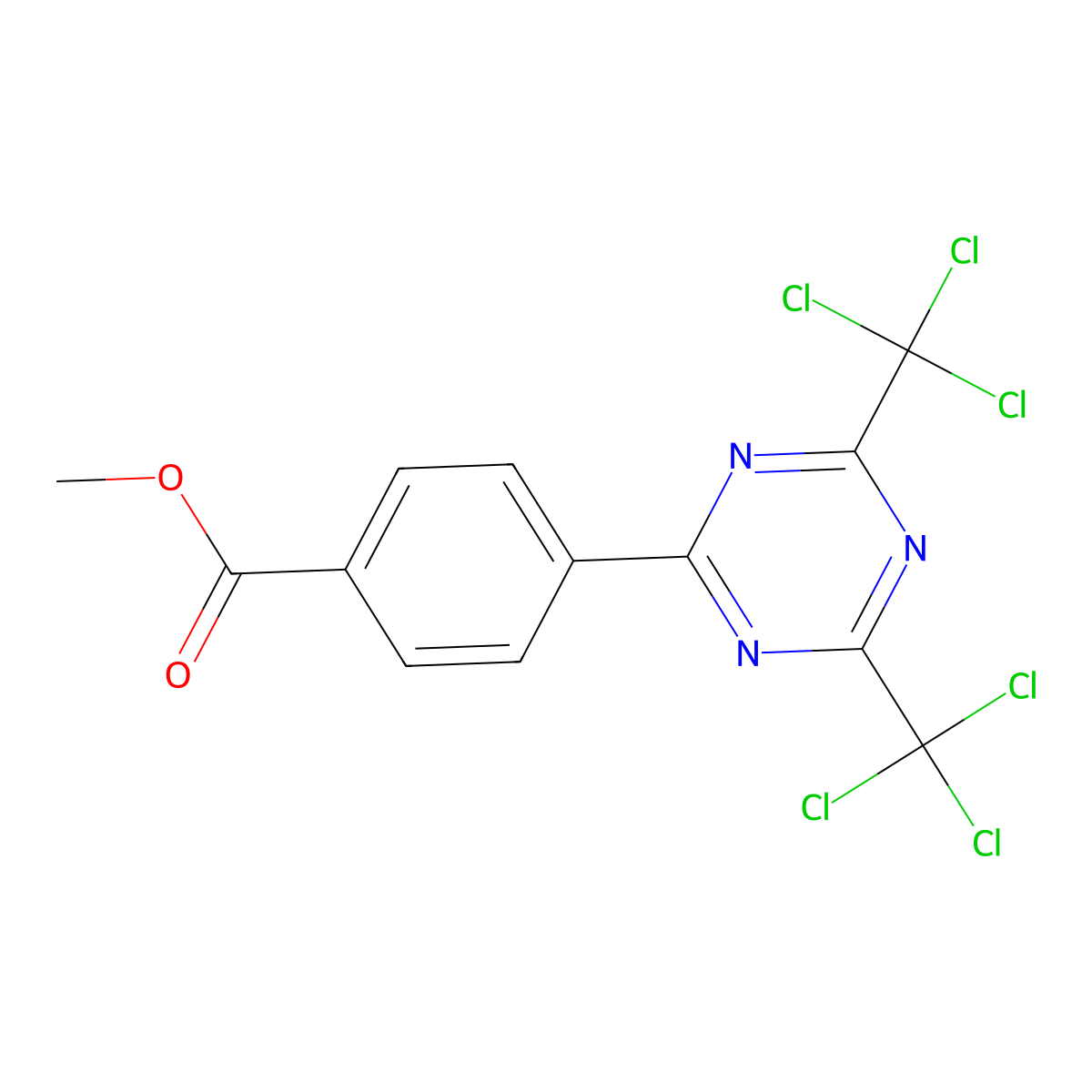 Methyl 4-(4,6-bis(trichloromethyl)-1,3,5-triazin-2-yl)benzoate molecular structure, CAS 125775-49-7