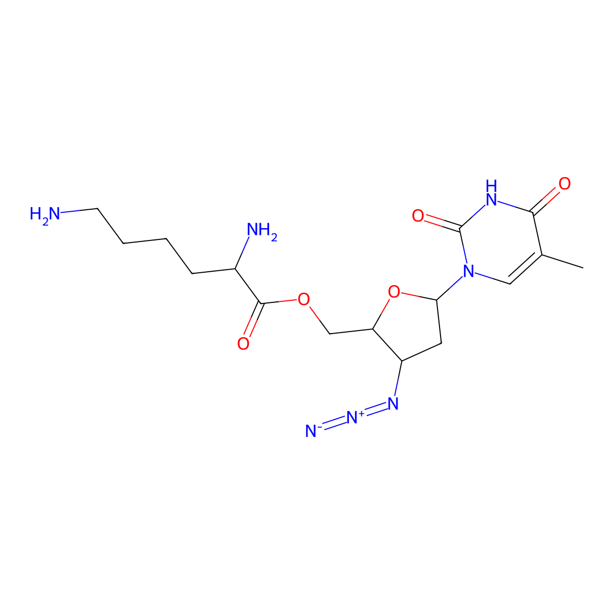 L-Lysine, 5'-ester with 3'-azido-3'-deoxythymidine molecular structure, CAS 125780-83-8