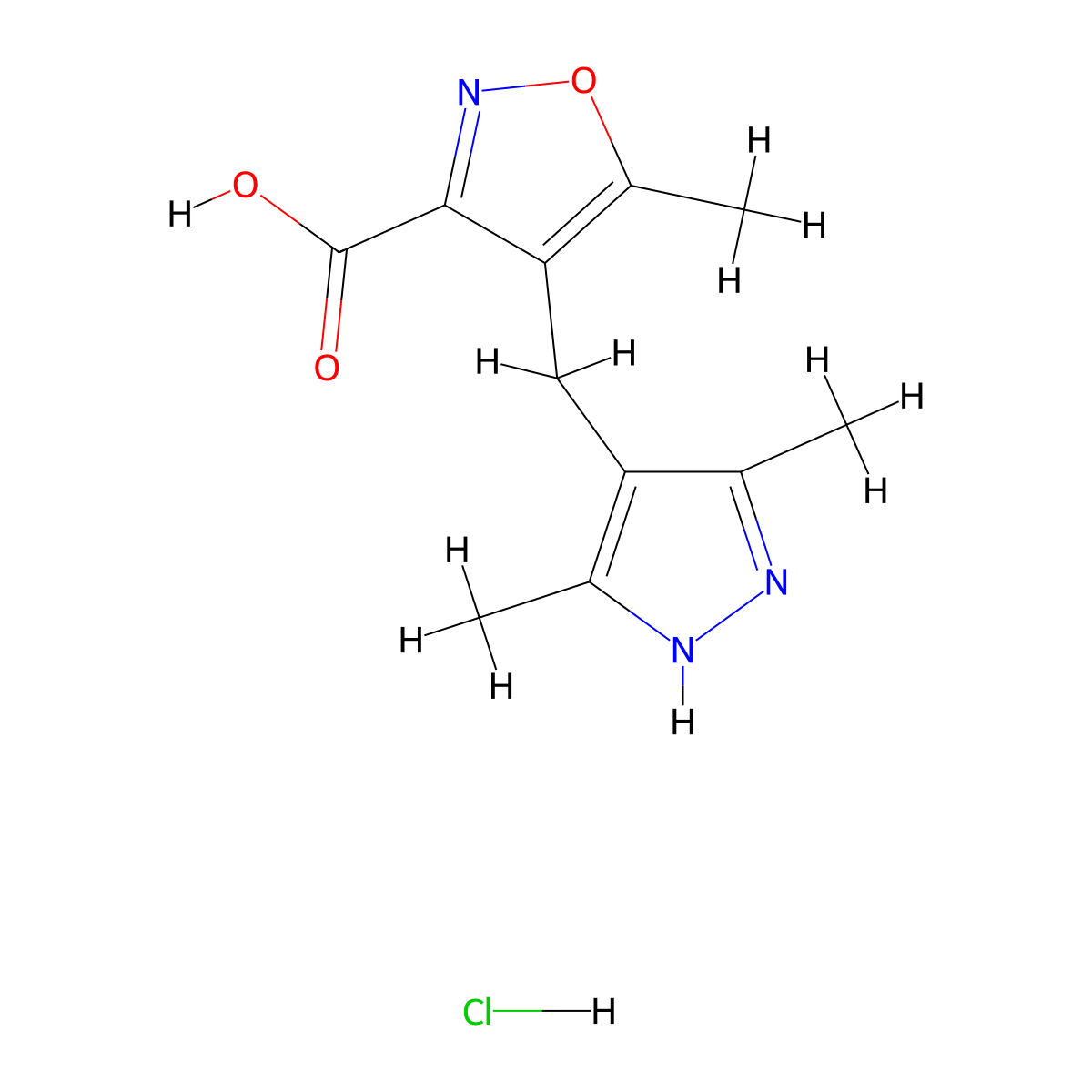 4-(3,5-Dimethyl-1H-pyrazol-4-ylmethyl)-5-methyl-isoxazole-3-carboxylic acid hydrochloride molecular structure, CAS 1257842-91-3