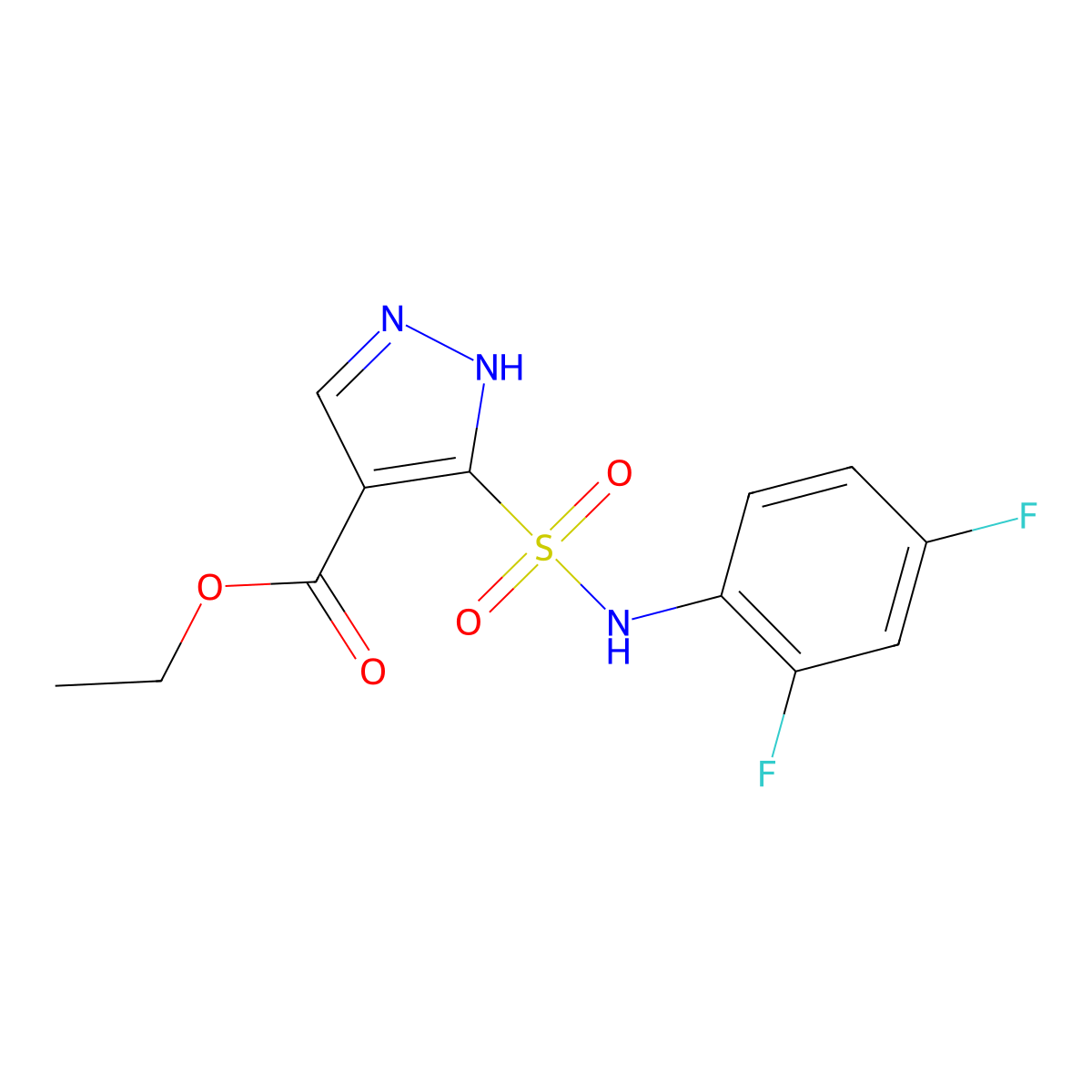 ethyl 5-[(2,4-difluorophenyl)sulfamoyl]-1H-pyrazole-4-carboxylate molecular structure, CAS 1257846-28-8