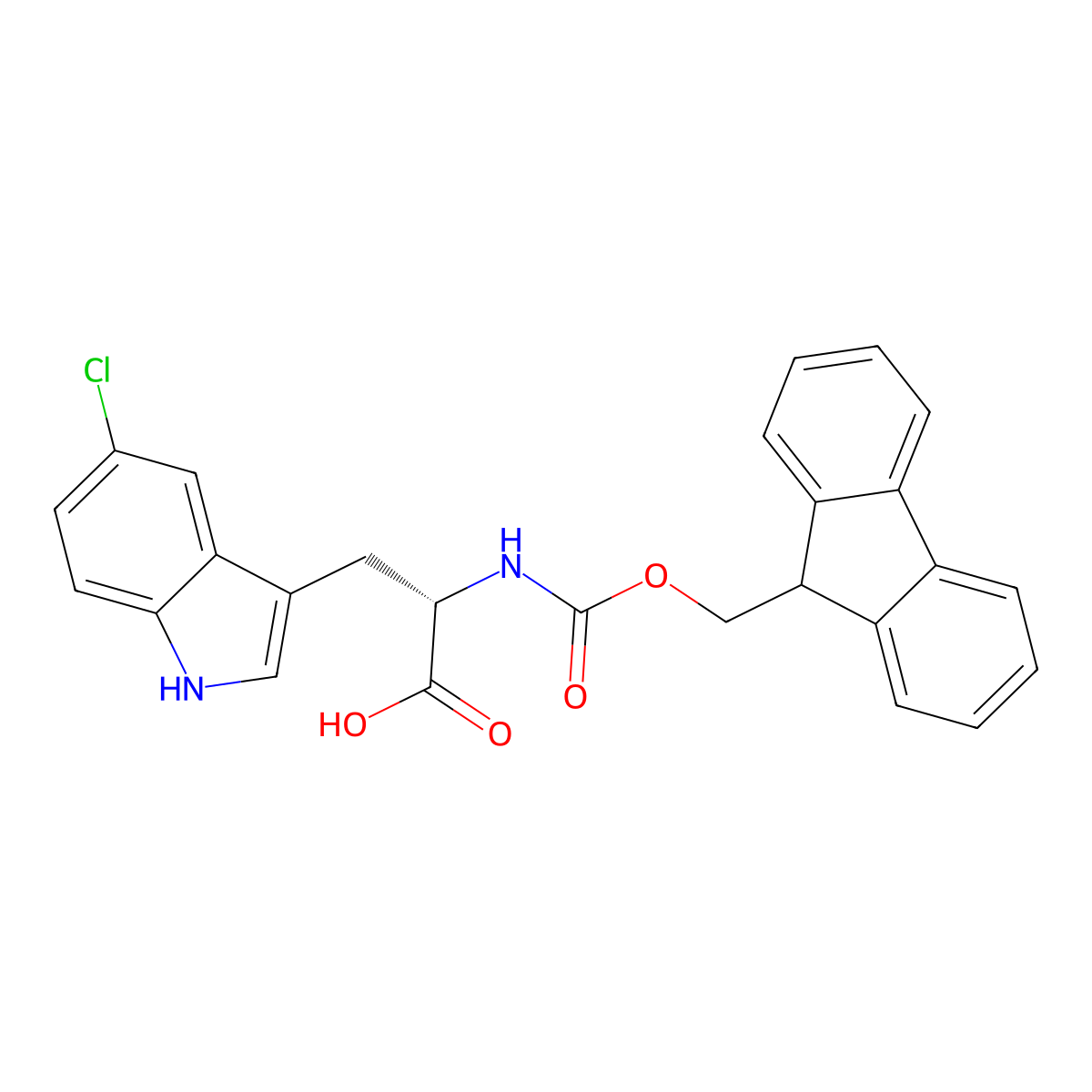 (2S)-3-(5-chloro-1H-indol-3-yl)-2-((((9H-fluoren-9-yl)methoxy)carbonyl)amino)propanoic acid molecular structure, CAS 1257849-07-2