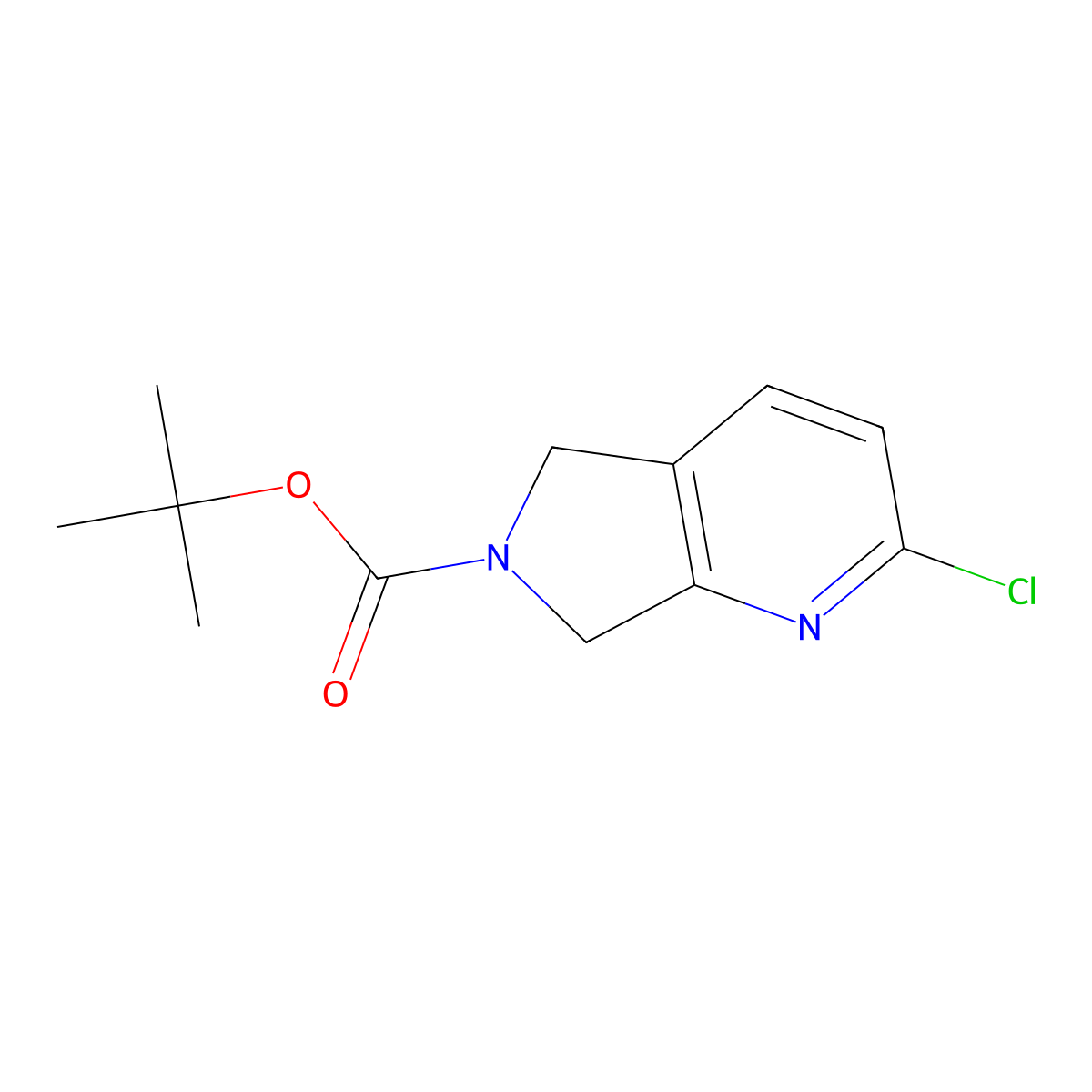 tert-butyl 2-chloro-5H,6H,7H-pyrrolo(3,4-b)pyridine-6-carboxylate molecular structure, CAS 1257854-60-6