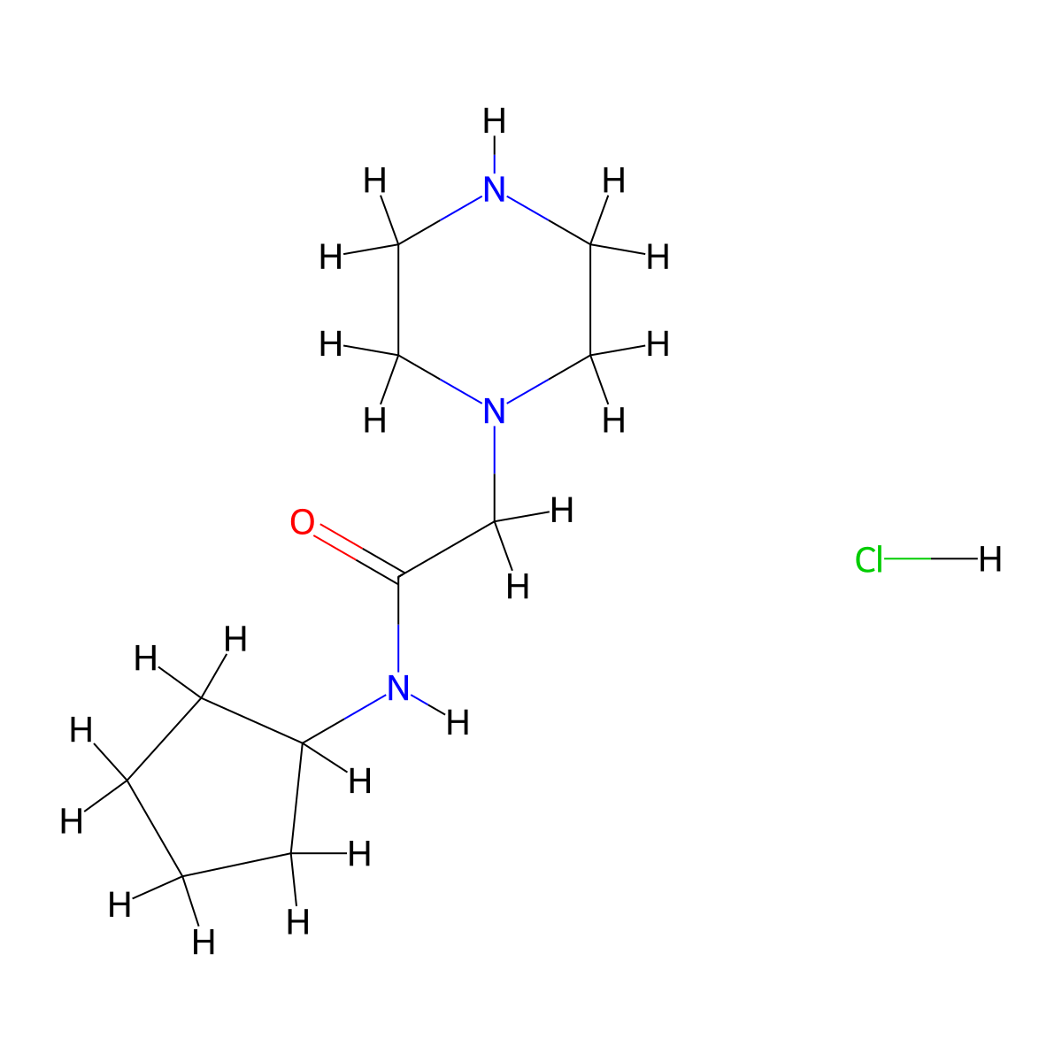 N-cyclopentyl-2-piperazin-1-ylacetamide hydrochloride molecular structure, CAS 1257855-00-7