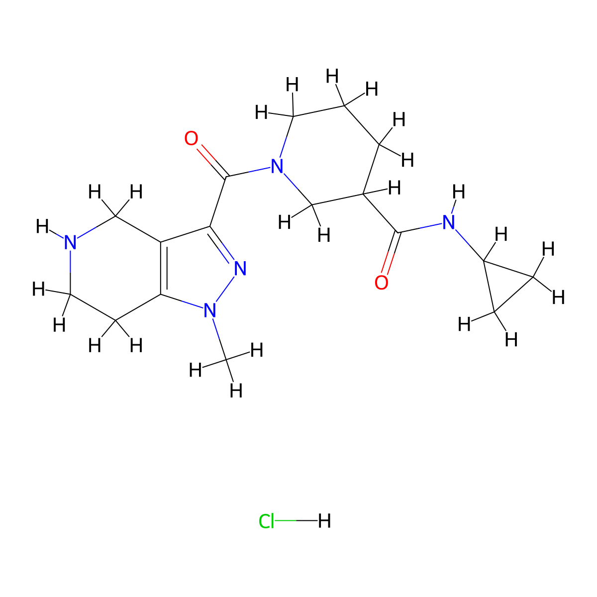 N-cyclopropyl-1-[(1-methyl-4,5,6,7-tetrahydro-1H-pyrazolo[4,3-c]pyridin-3-yl)carbonyl]piperidine-3-carboxamide hydrochloride molecular structure, CAS 1257856-35-1