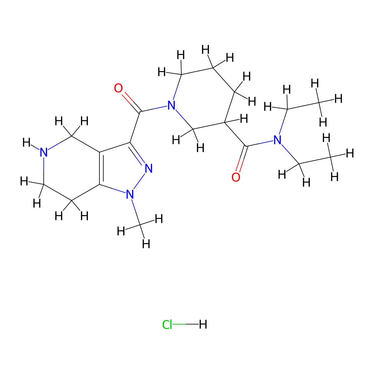 N,N-diethyl-1-[(1-methyl-4,5,6,7-tetrahydro-1H-pyrazolo[4,3-c]pyridin-3-yl)carbonyl]piperidine-3-carboxamide hydrochloride molecular structure, CAS 1257856-45-3