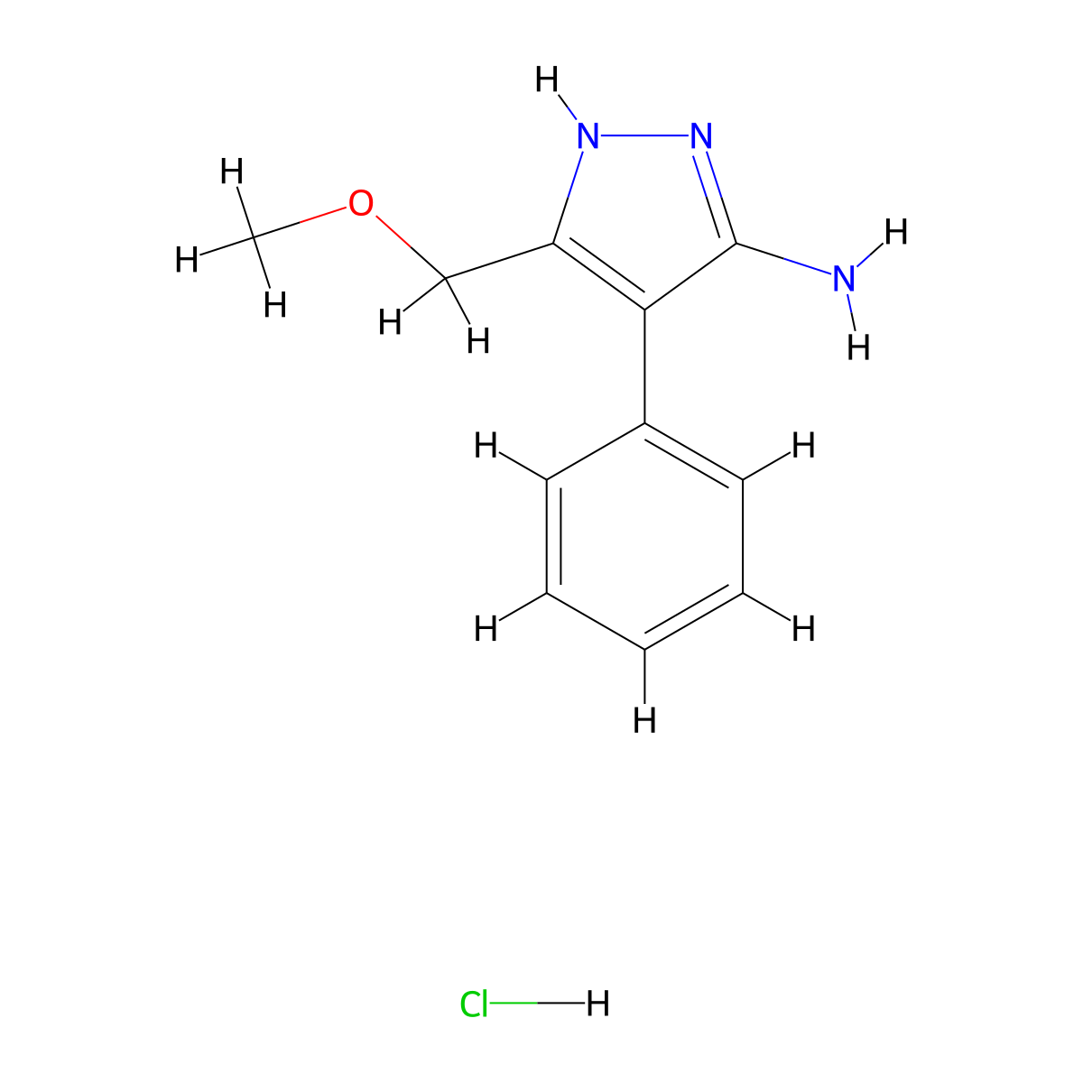 3-(methoxymethyl)-4-phenyl-1H-pyrazol-5-amine hydrochloride molecular structure, CAS 1257858-60-8