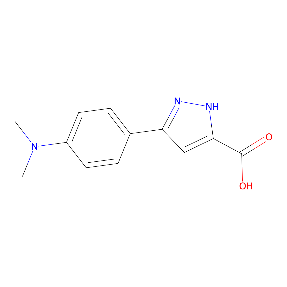5-[4-(dimethylamino)phenyl]-1H-pyrazole-3-carboxylic acid molecular structure, CAS 1257858-74-4