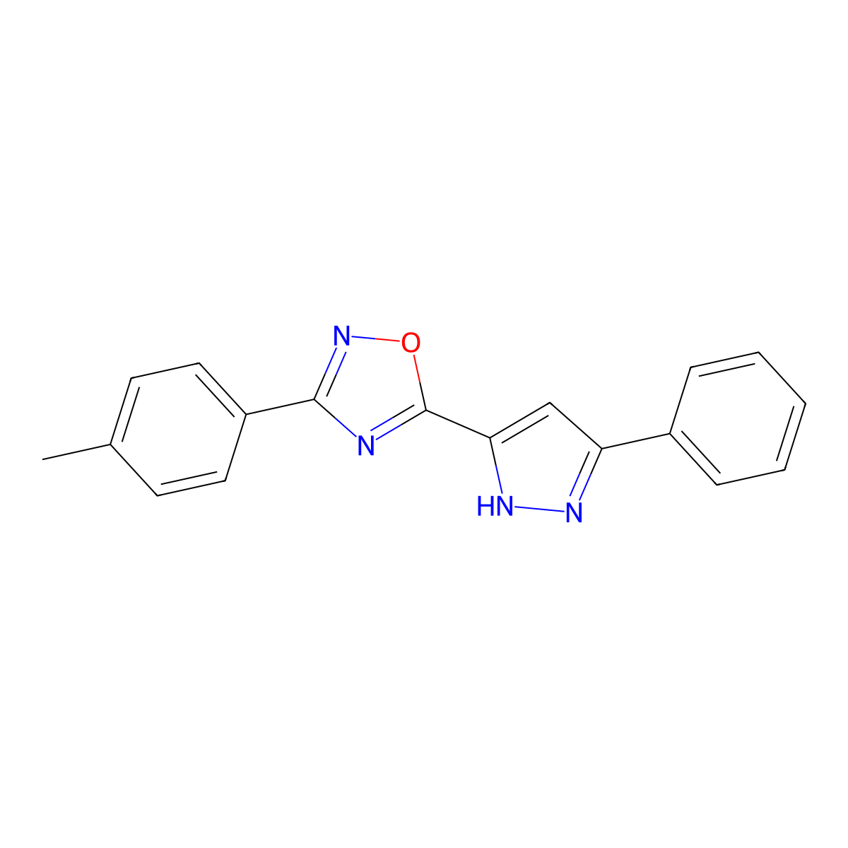 5-(3-phenyl-1H-pyrazol-5-yl)-3-(p-tolyl)-1,2,4-oxadiazole molecular structure, CAS 1257861-01-0