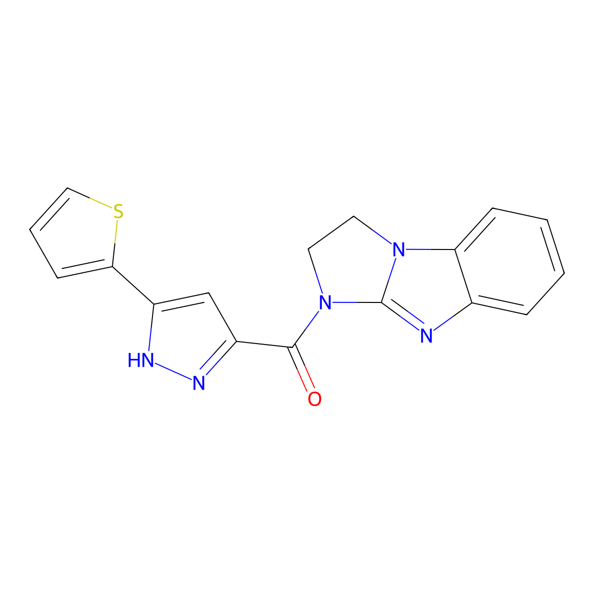 (2,3-dihydro-1H-benzo[d]imidazo[1,2-a]imidazol-1-yl)(5-(thiophen-2-yl)-1H-pyrazol-3-yl)methanone molecular structure, CAS 1257863-06-1