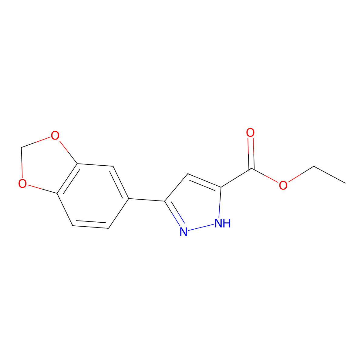 ethyl 3-(1,3-benzodioxol-5-yl)-1H-pyrazole-5-carboxylate molecular structure, CAS 1257871-83-2