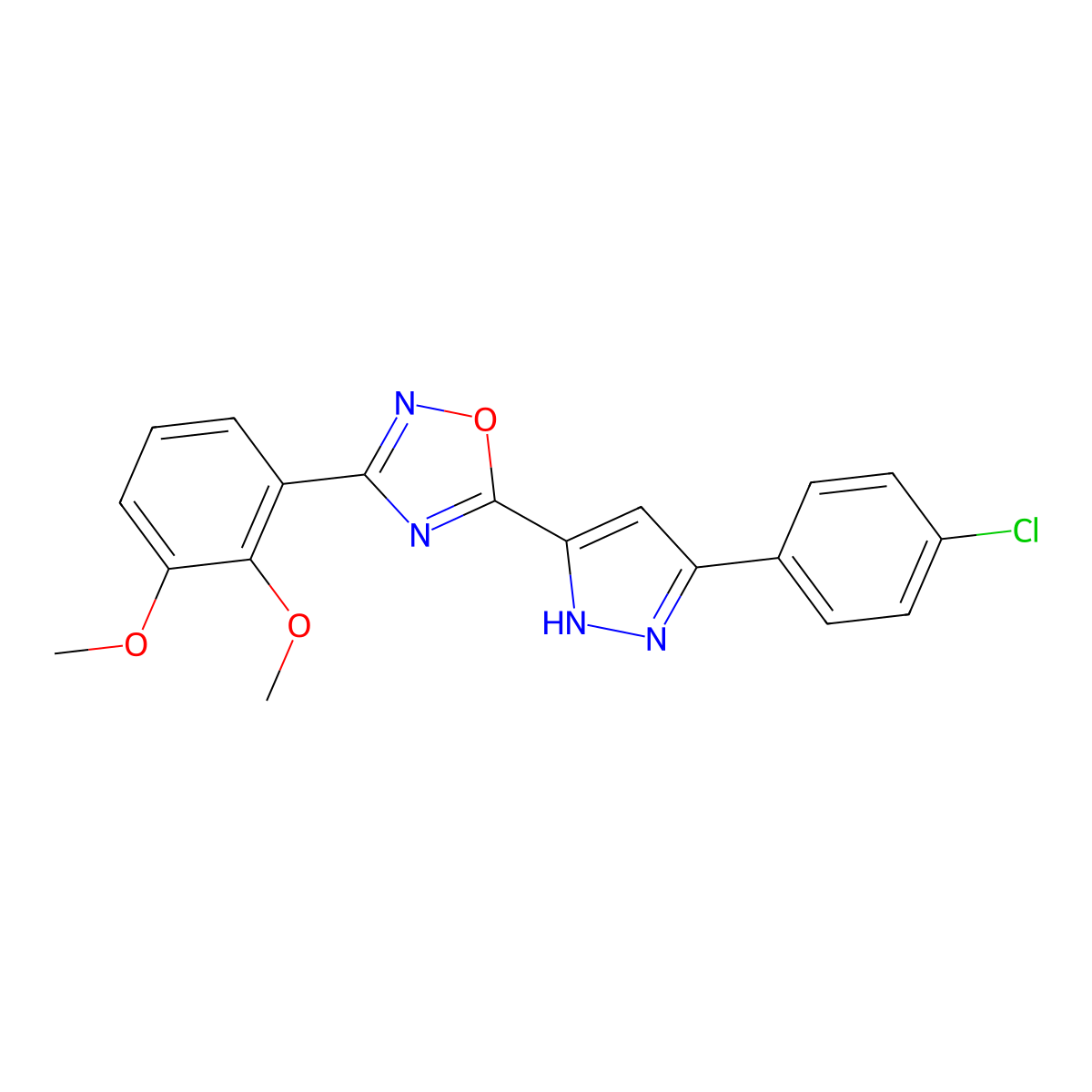 5-[3-(4-chlorophenyl)-1H-pyrazol-5-yl]-3-(2,3-dimethoxyphenyl)-1,2,4-oxadiazole molecular structure, CAS 1257876-46-2