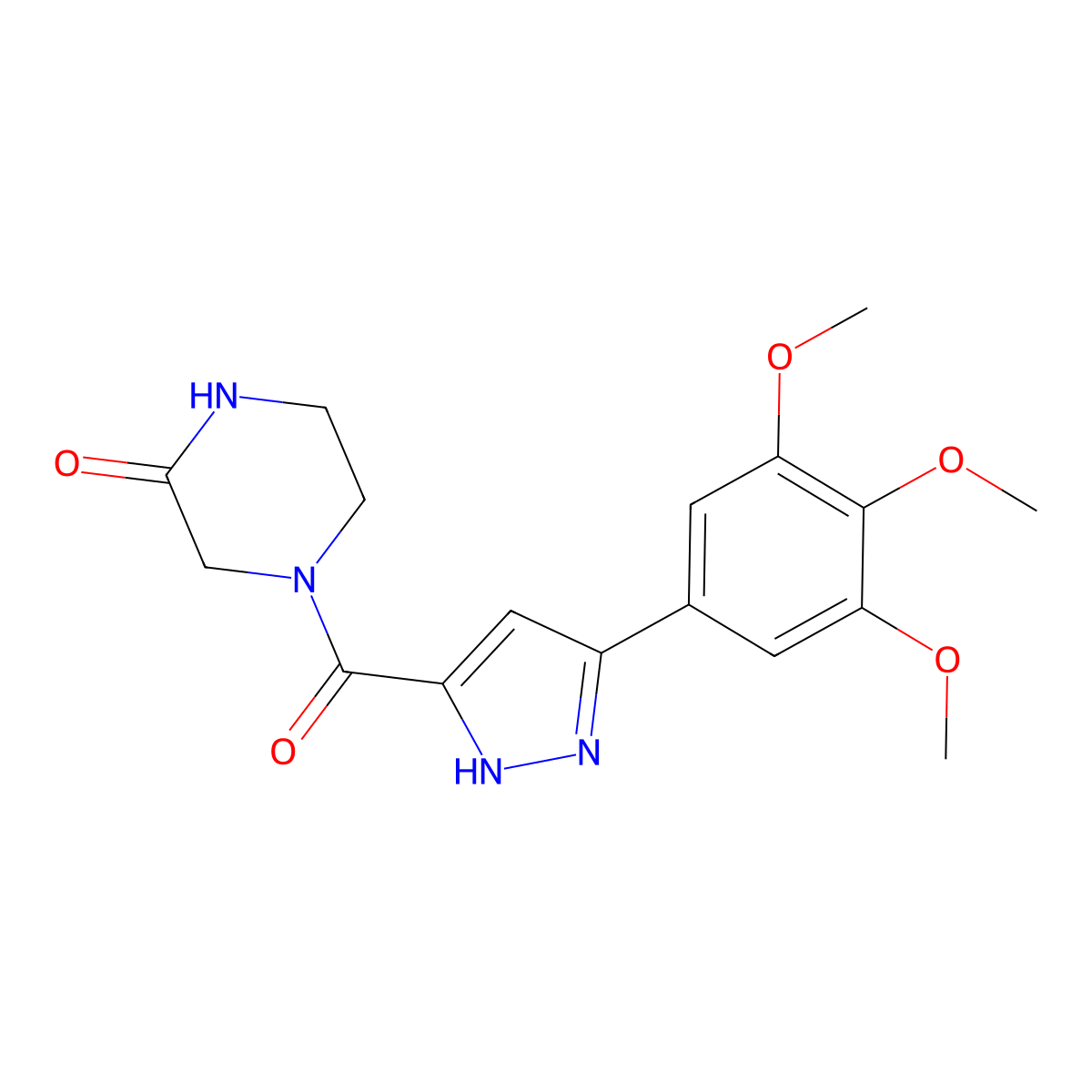 4-[5-(3,4,5-trimethoxyphenyl)-1H-pyrazole-3-carbonyl]piperazin-2-one molecular structure, CAS 1257877-03-4