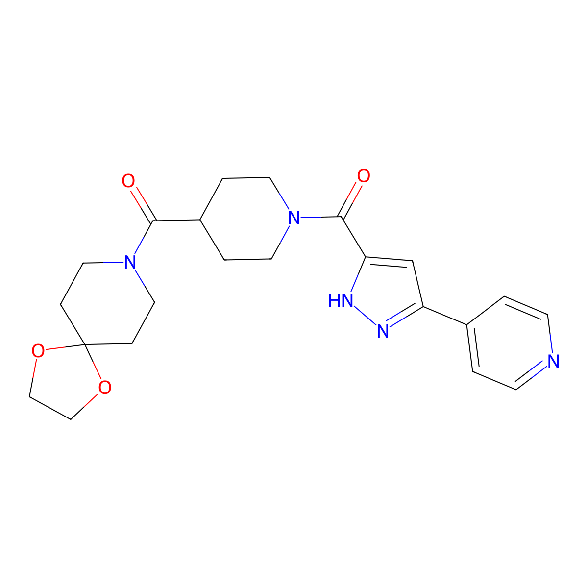 8-({1-[(5-pyridin-4-yl-1H-pyrazol-3-yl)carbonyl]piperidin-4-yl}carbonyl)-1,4-dioxa-8-azaspiro[4.5]decane molecular structure, CAS 1257877-14-7