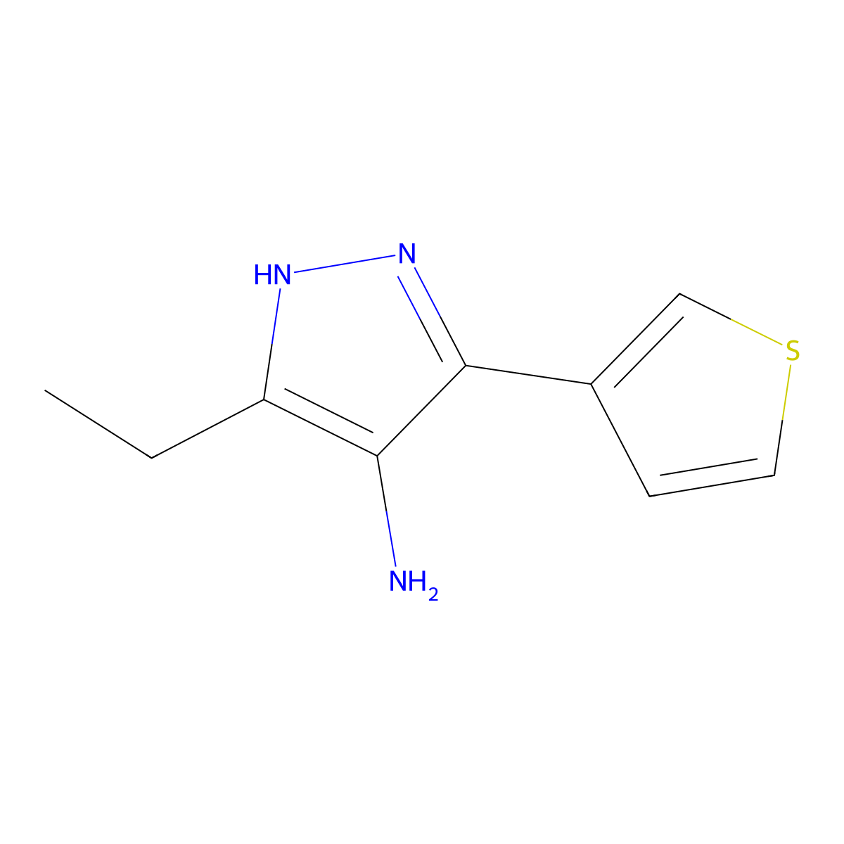 3-Ethyl-5-(thiophen-3-yl)-1H-pyrazol-4-amine molecular structure, CAS 1257877-25-0