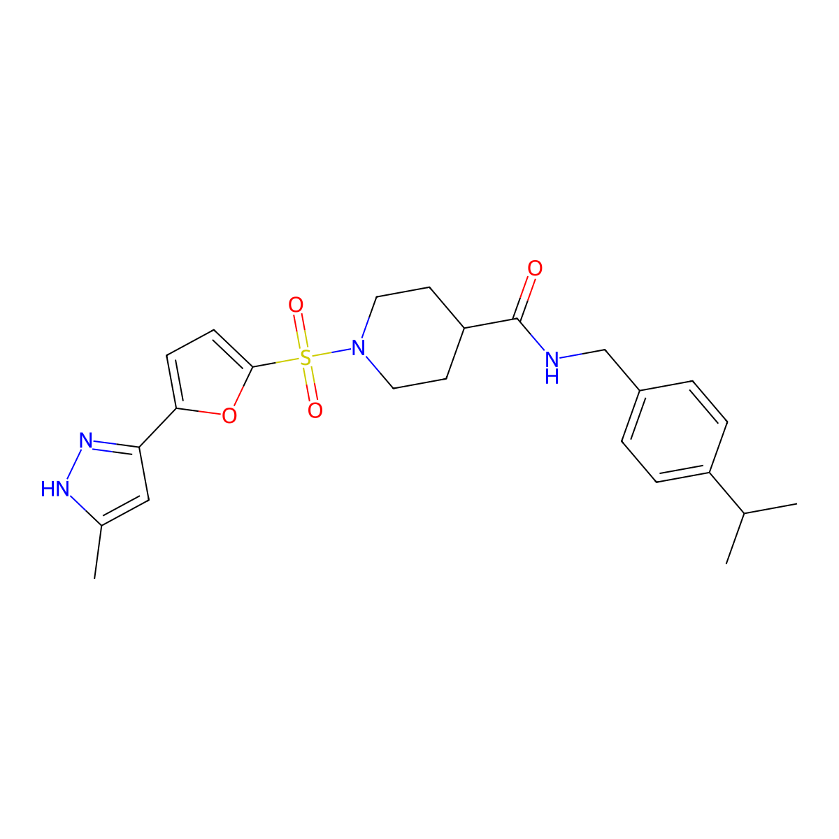 N-(4-isopropylbenzyl)-1-{[5-(3-methyl-1H-pyrazol-5-yl)-2-furyl]sulfonyl}piperidine-4-carboxamide molecular structure, CAS 1257878-88-8