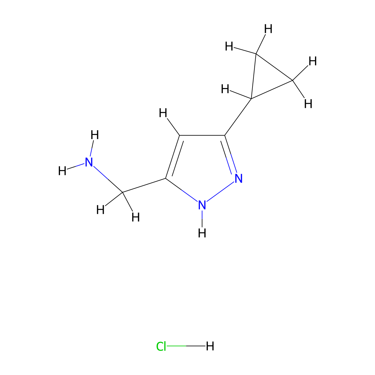 (5-Cyclopropyl-1H-pyrazol-3-yl)methanamine hydrochloride molecular structure, CAS 1257879-02-9