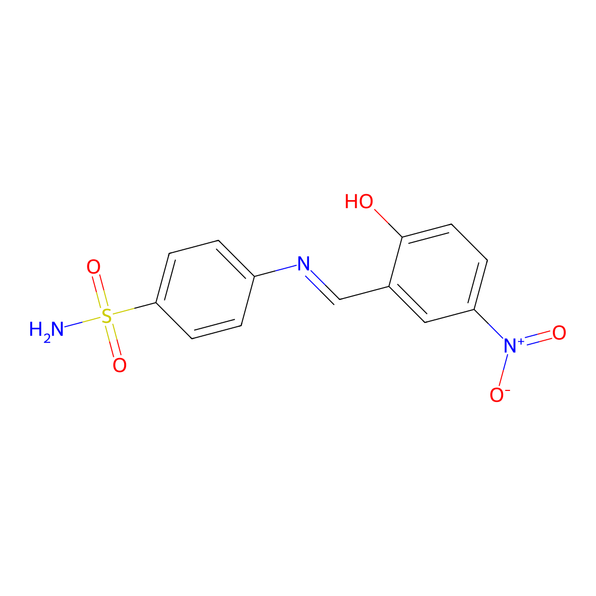 Benzenesulfonamide, 4-(2-hydroxy-5-nitrobenzylidenamino)- molecular structure, CAS 1258078-13-5