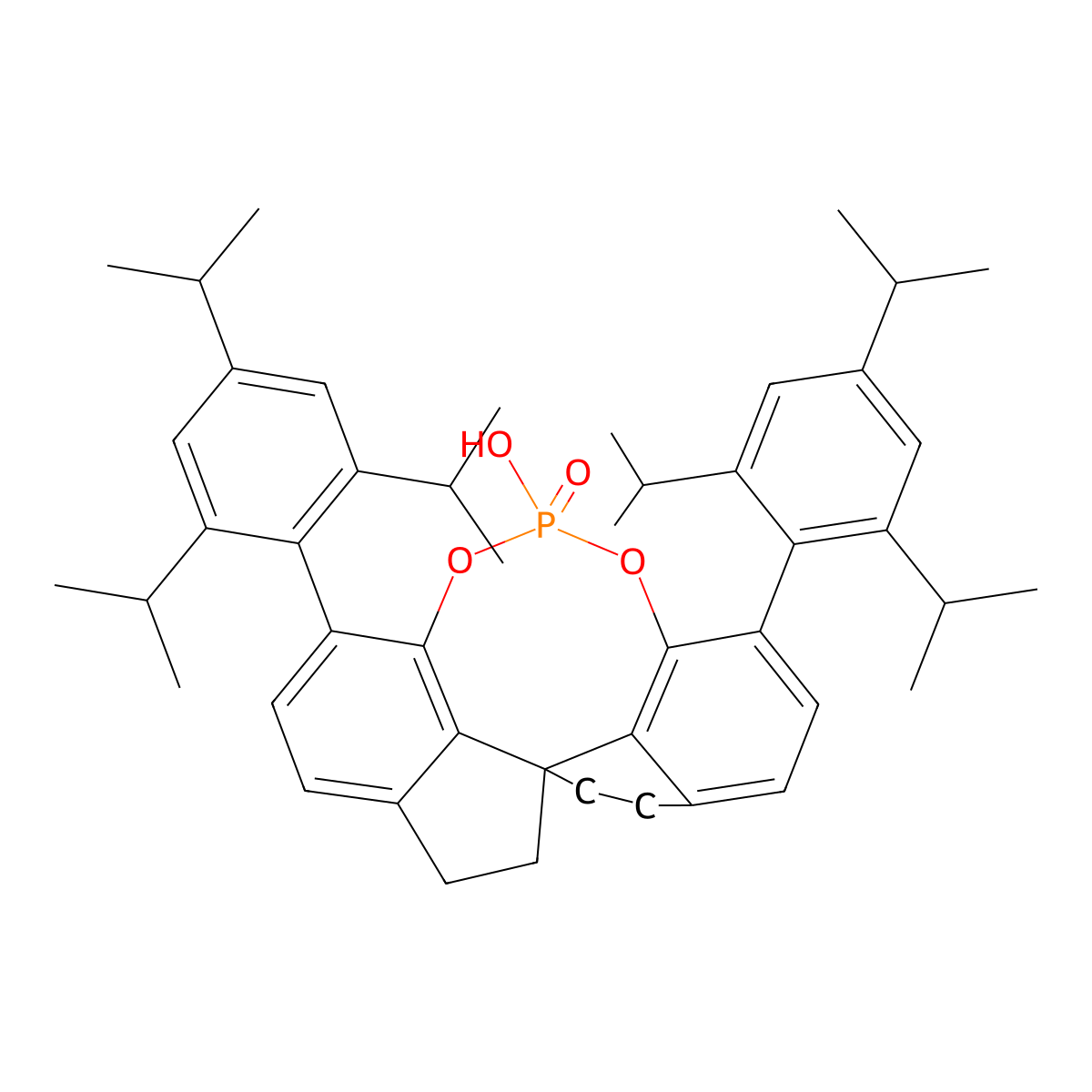 (S)-12-Hydroxy-1,10-bis(2,4,6-triisopropylphenyl)-4,5,6,7-tetrahydrodiindeno[7,1-de:1',7'-fg][1,3,2]dioxaphosphocine 12-oxide molecular structure, CAS 1258276-28-6