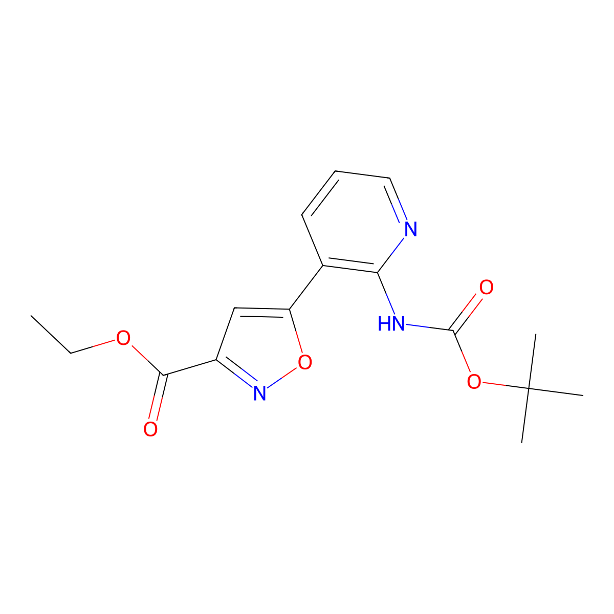 Ethyl 5-(2-((tert-butoxycarbonyl)amino)pyridin-3-yl)isoxazole-3-carboxylate molecular structure, CAS 1258278-58-8