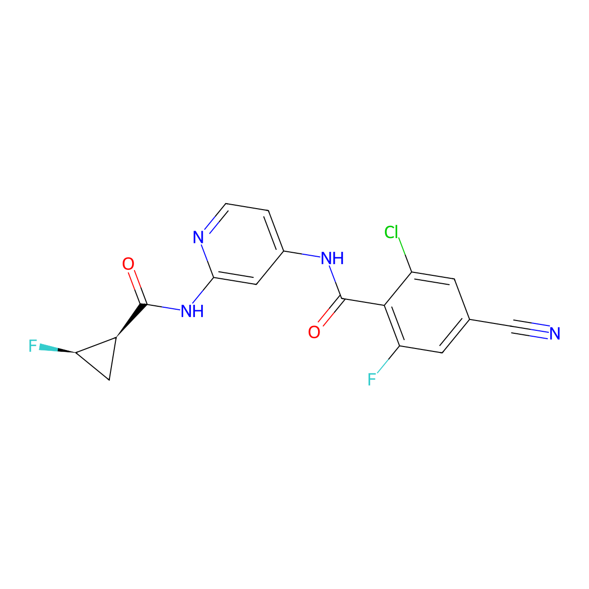 2-Chloro-4-cyano-6-fluoro-n-(2-((1r,2r)-2-fluorocyclopropanecarboxamido)pyridin-4-yl)benzamide molecular structure, CAS 1258294-34-6
