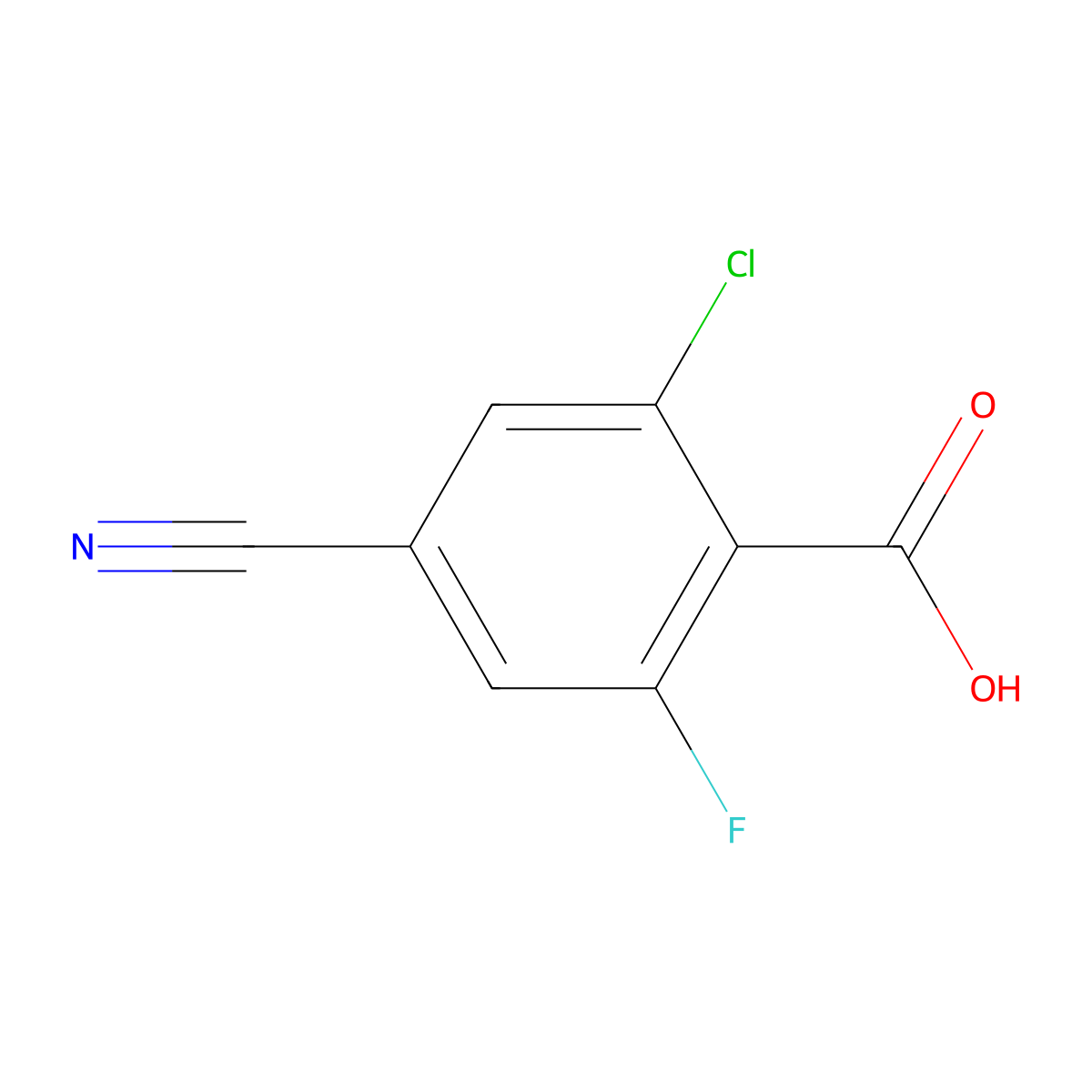 2-Chloro-4-cyano-6-fluorobenzoic acid molecular structure, CAS 1258298-29-1