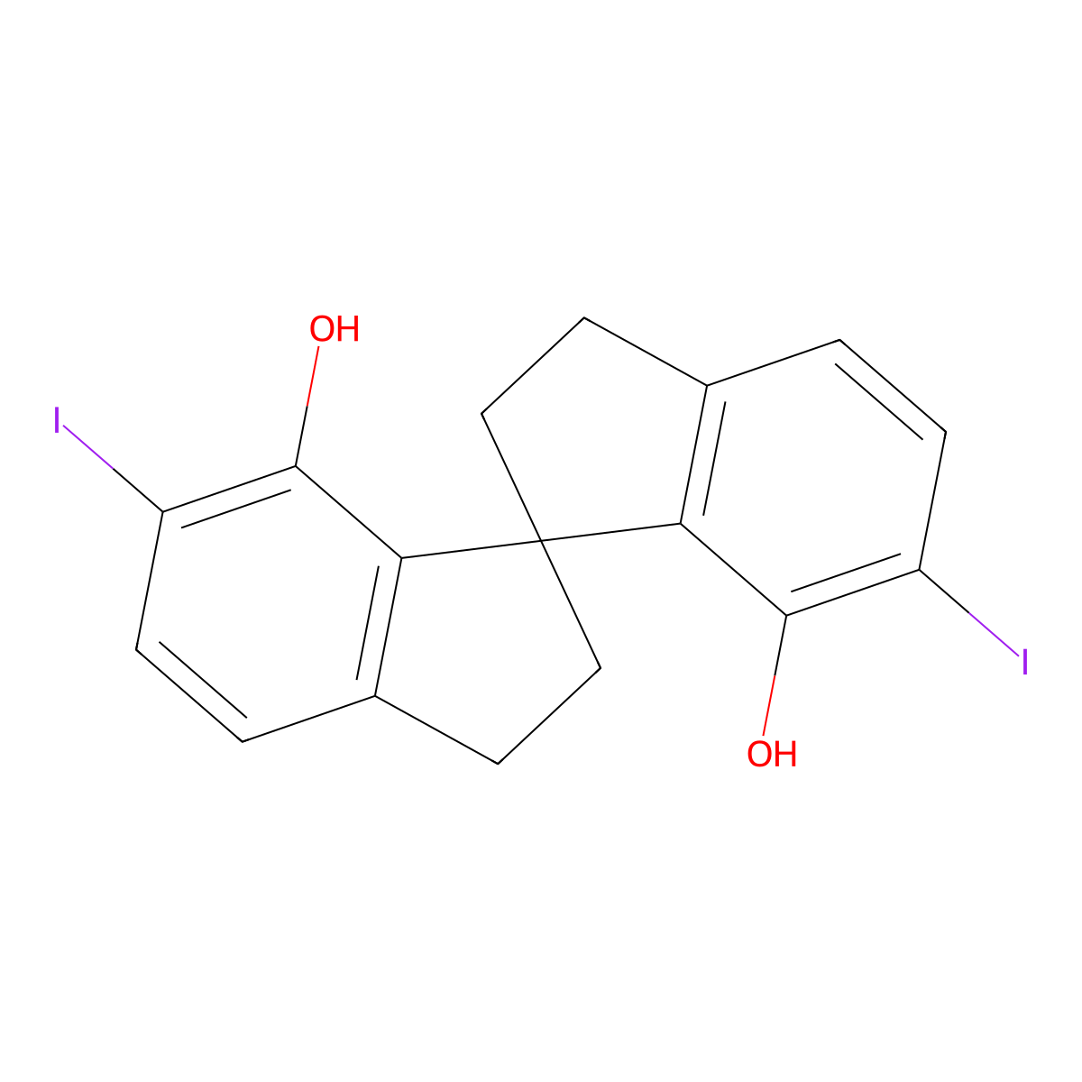 (S)-6,6'-Diiodo-2,2',3,3'-tetrahydro-1,1'-spirobi[indene]-7,7'-diol molecular structure, CAS 1258326-97-4