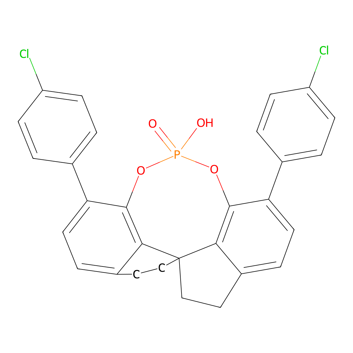 (11aS)-1,10-Bis(4-chlorophenyl)-12-hydroxy-4,5,6,7-tetrahydrodiindeno[7,1-de:1',7'-fg][1,3,2]dioxaphosphocine 12-oxide molecular structure, CAS 1258327-05-7