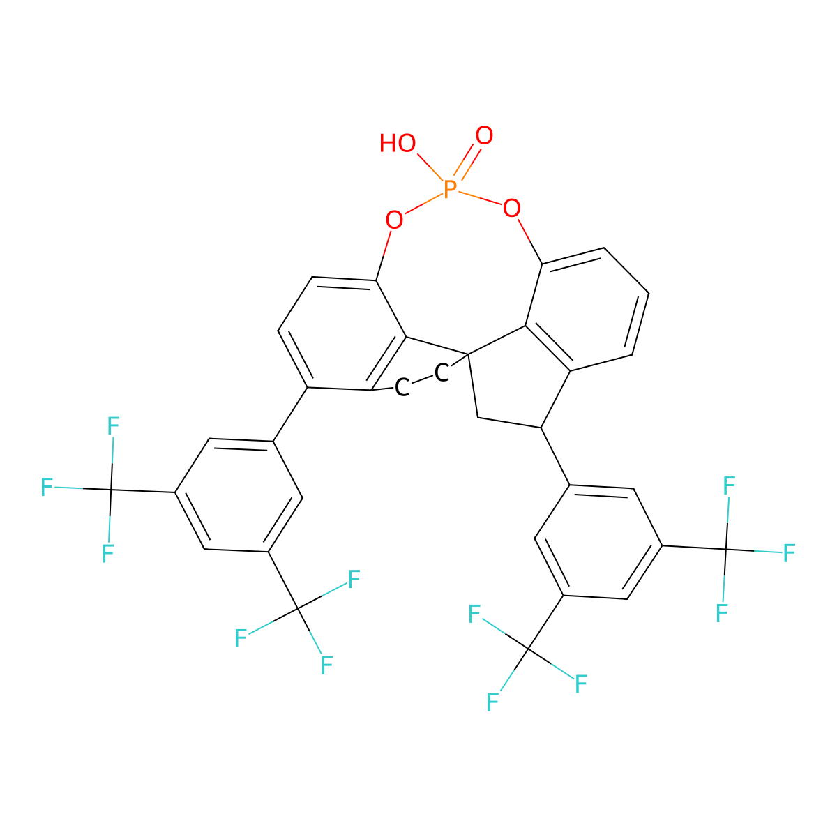 (11aS)-3,7-Bis[3,5-bis(trifluoromethyl)phenyl]-10,11,12,13-tetrahydro-5-hydroxy-diindeno[7,1-de:1',7'-fg][1,3,2]dioxaphosphocin 5-oxide molecular structure, CAS 1258327-07-9