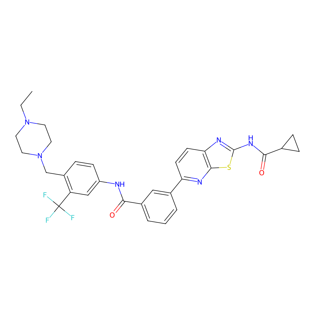 3-{2-[(cyclopropylcarbonyl)amino][1,3]thiazolo[5,4-b]pyridin-5-yl}-N-{4-[(4-ethylpiperazin-1-yl)methyl]-3-(trifluoromethyl)phenyl}benzamide molecular structure, CAS 1258391-13-7