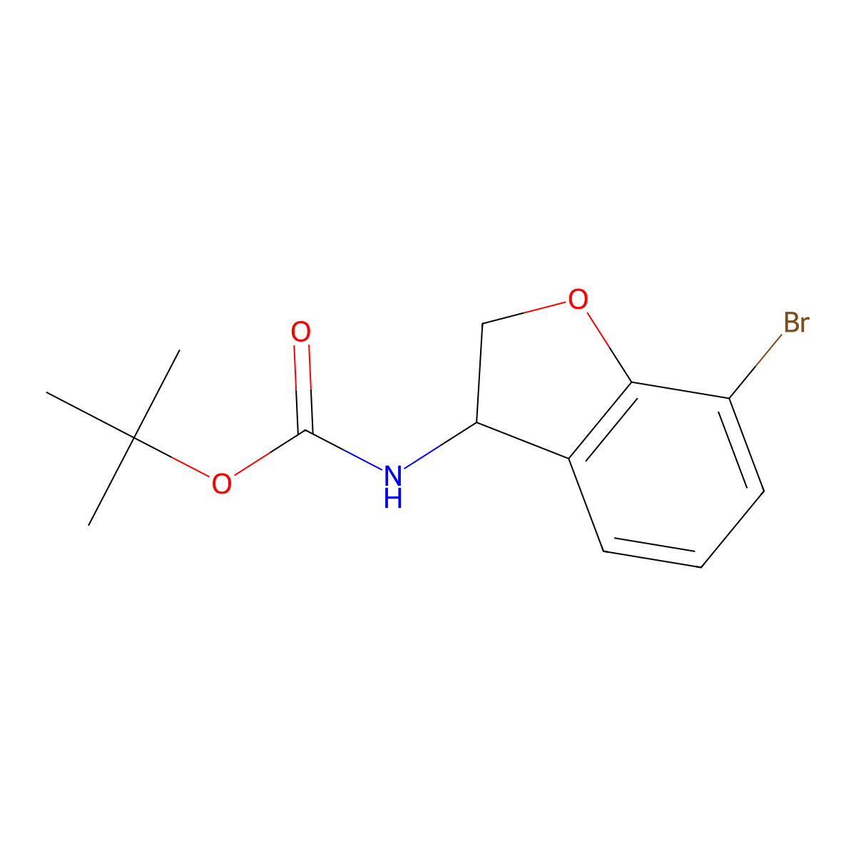 tert-butyl N-[(3S)-7-bromo-2,3-dihydro-1-benzofuran-3-yl]carbamate molecular structure, CAS 1258400-18-8
