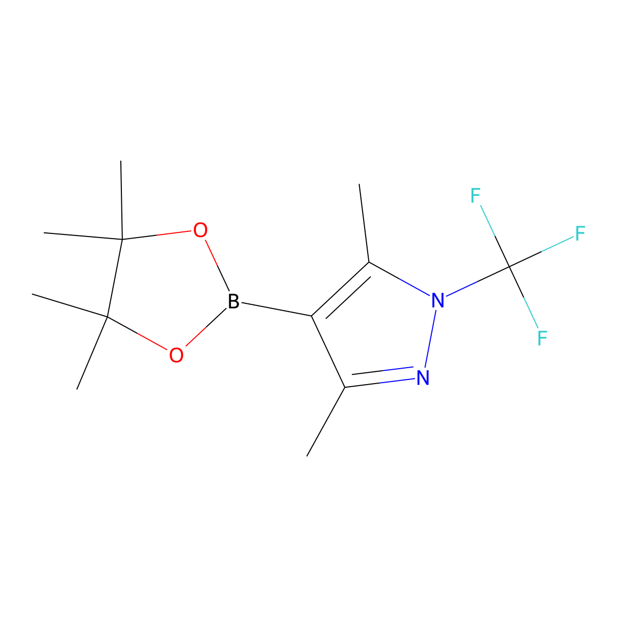 3,5-Dimethyl-4-(4,4,5,5-tetramethyl-1,3,2-dioxaborolan-2-yl)-1-(trifluoromethyl)-1H-pyrazole molecular structure, CAS 1258401-28-3
