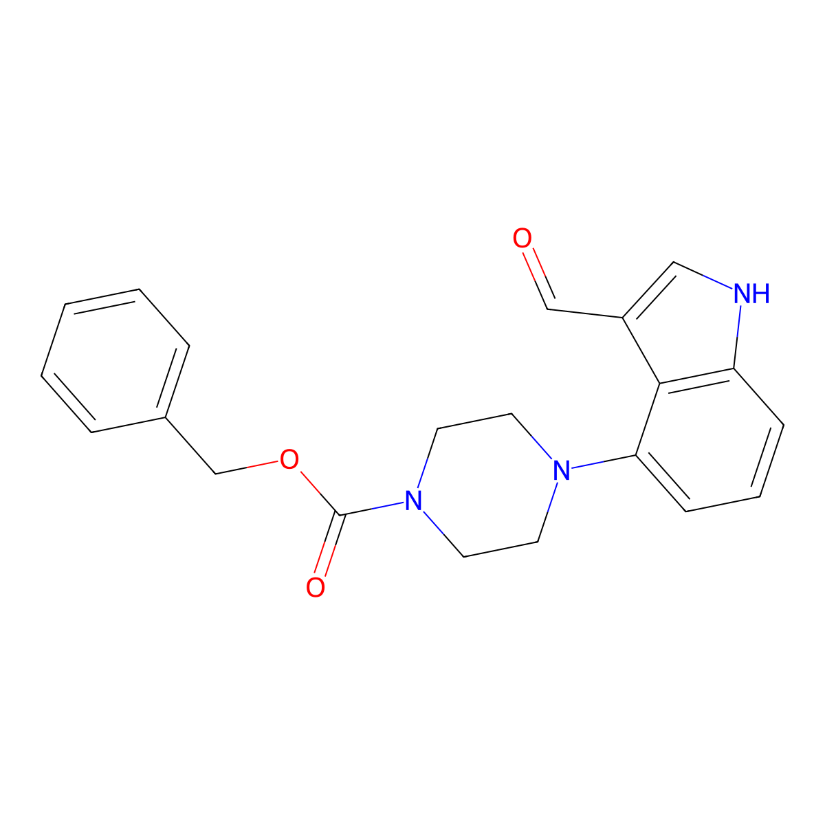benzyl 4-(3-formyl-1H-indol-4-yl)-piperazine-1-carboxylate molecular structure, CAS 1258408-24-0
