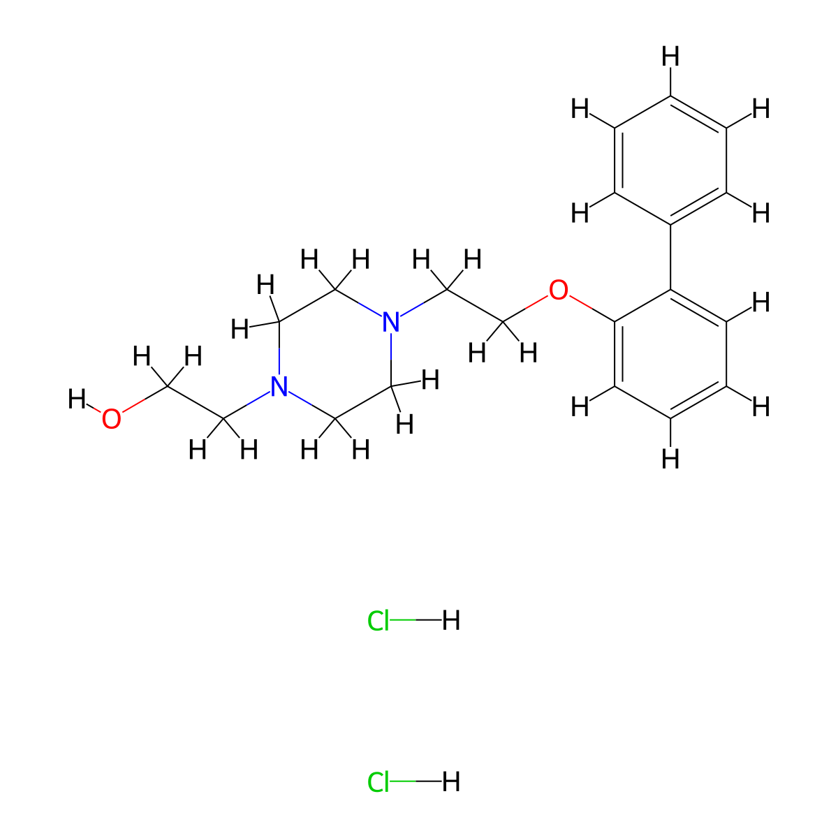 1-Piperazineethanol, 4-(2-((1,1'-biphenyl)-2-yloxy)ethyl)-, dihydrochloride molecular structure, CAS 125849-24-3