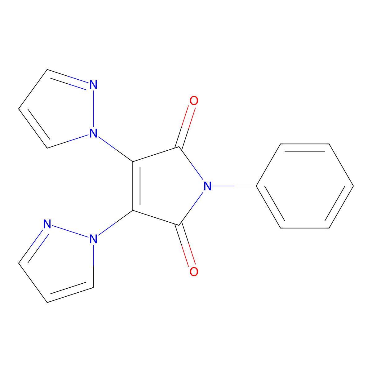 1-Phenyl-3,4-bis(1H-pyrazol-1-yl)-2,5-dihydro-1H-pyrrole-2,5-dione molecular structure, CAS 125849-45-8