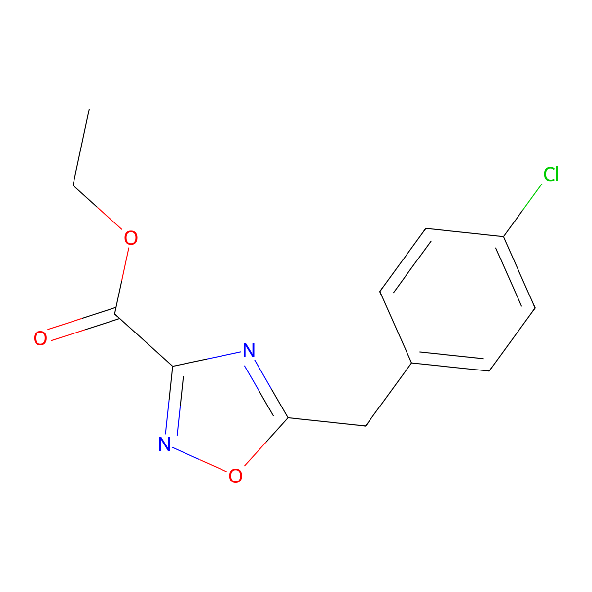 Ethyl 5-(4-chlorobenzyl)-1,2,4-oxadiazole-3-carboxylate molecular structure, CAS 1258504-11-8
