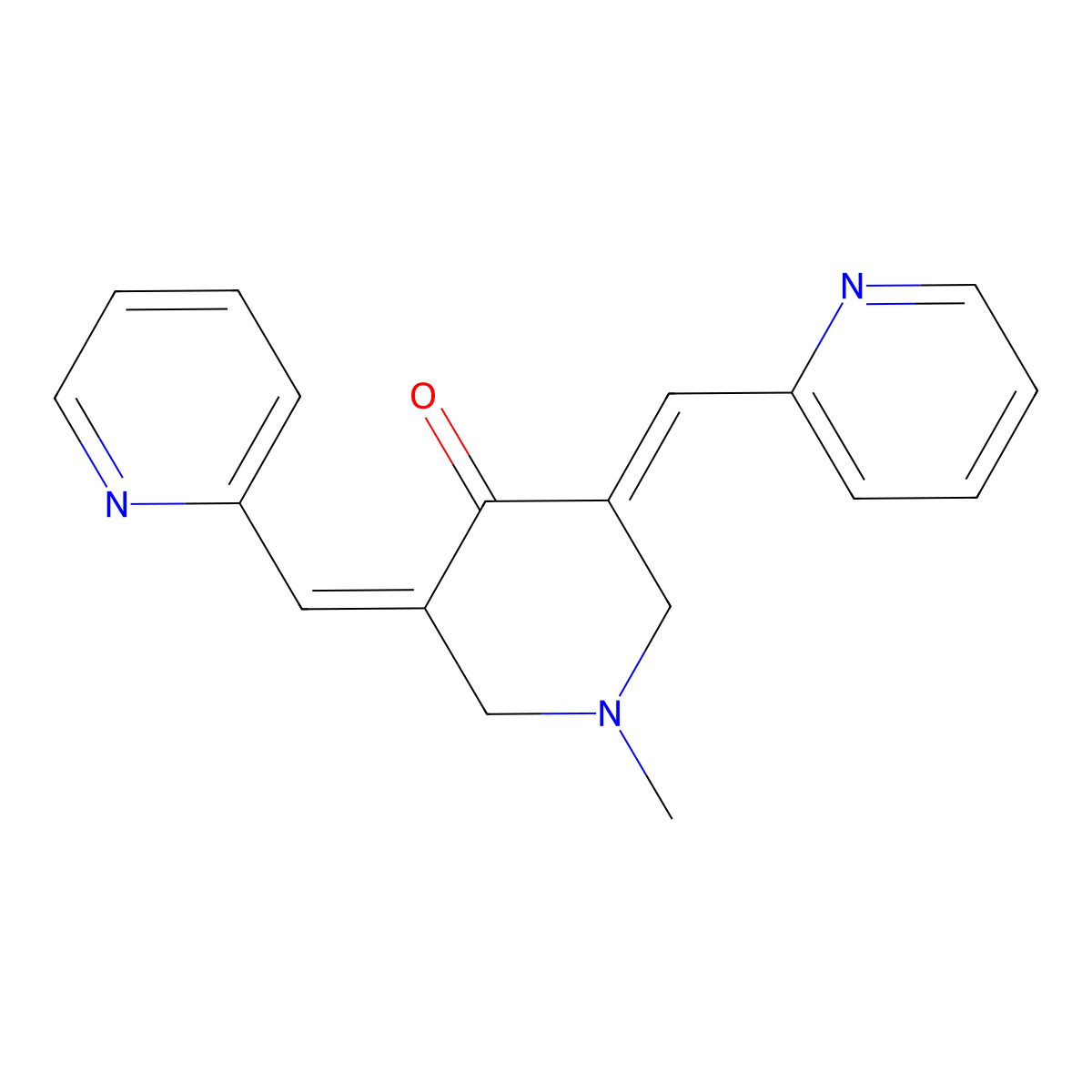 (3E,5E)-1-methyl-3,5-bis(pyridin-2-ylmethylidene)piperidin-4-one molecular structure, CAS 1258513-40-4