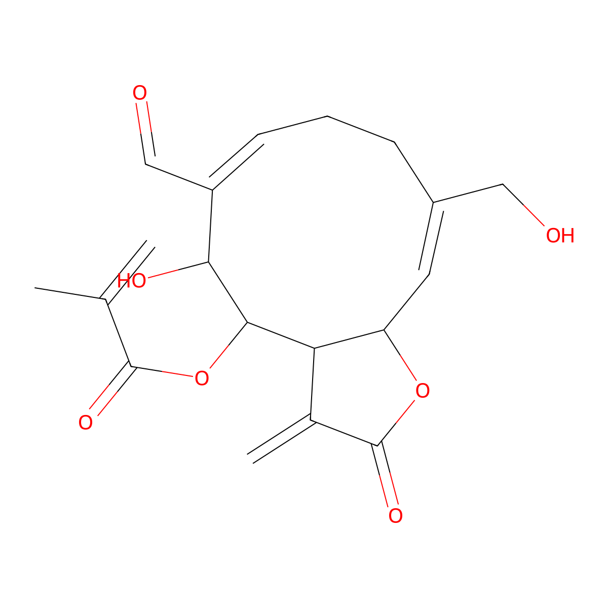 [(3aS,4S,5S,11aR)-6-formyl-5-hydroxy-10-(hydroxymethyl)-3-methylidene-2-oxo-3a,4,5,8,9,11a-hexahydrocyclodeca[b]furan-4-yl] 2-methylprop-2-enoate molecular structure, CAS 1258517-59-7