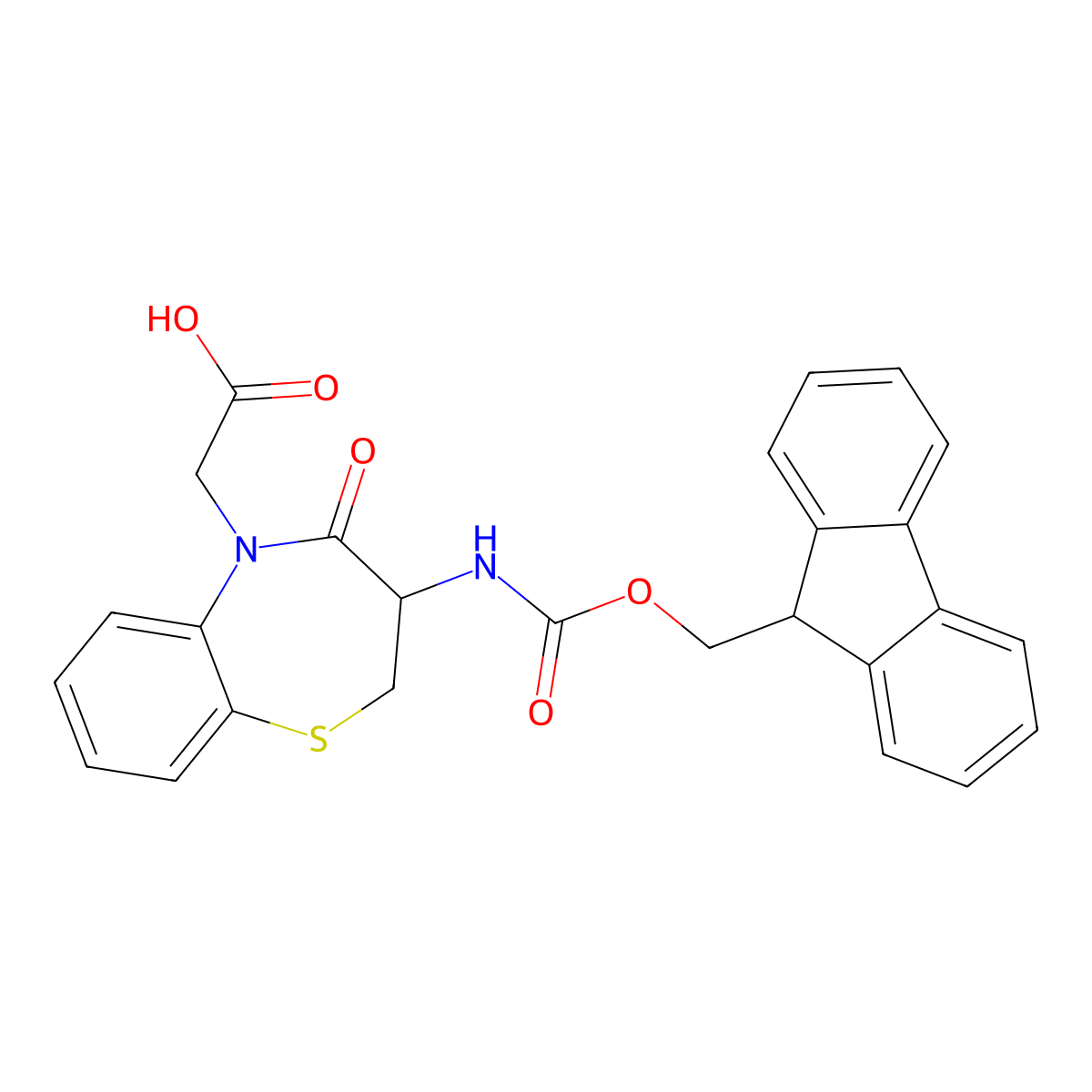 (S)-2-(3-((((9H-Fluoren-9-yl)methoxy)carbonyl)amino)-4-oxo-3,4-dihydrobenzo[b][1,4]thiazepin-5(2H)-yl)acetic acid molecular structure, CAS 1258536-47-8