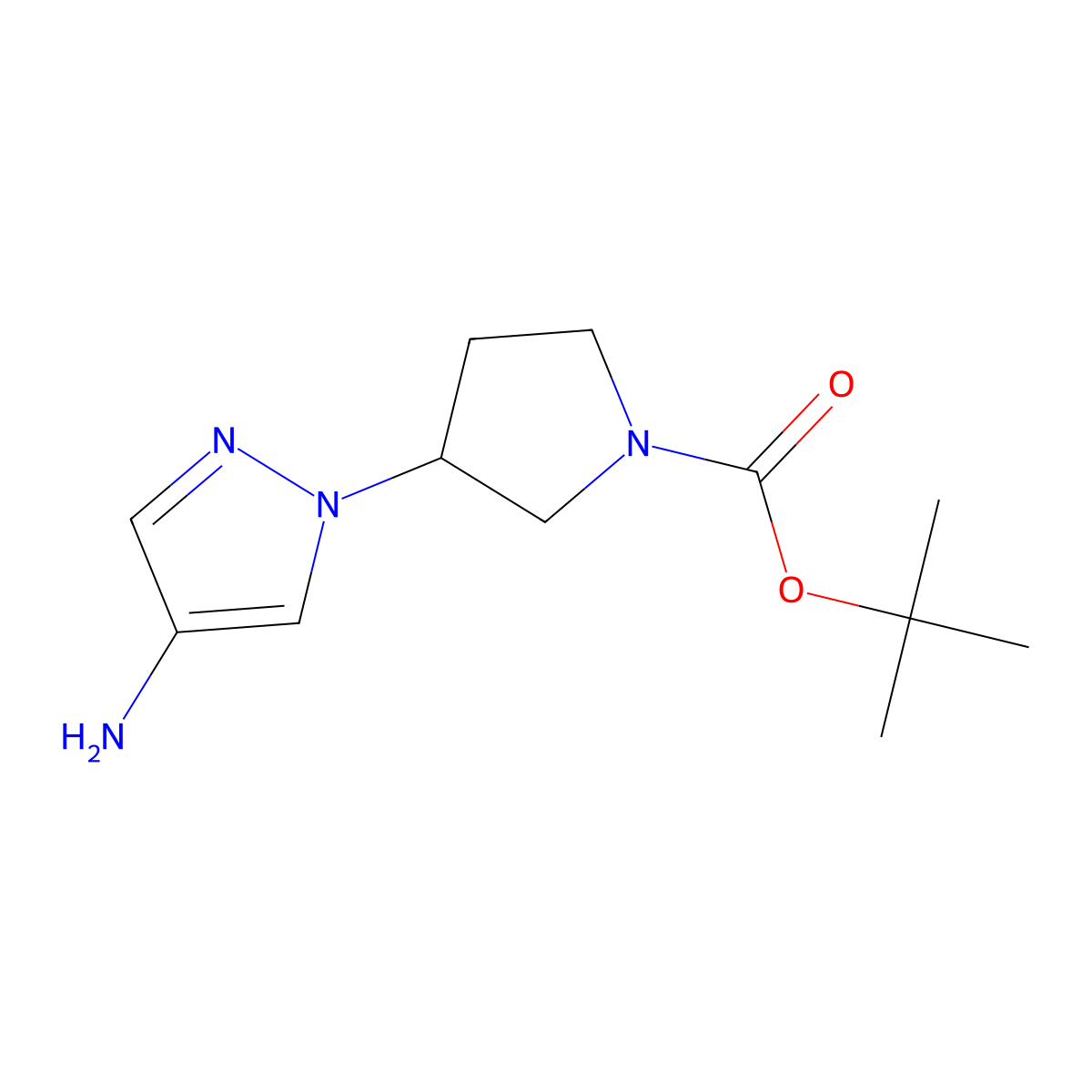 (S)-tert-butyl 3-(4-amino-1H-pyrazol-1-yl)pyrrolidine-1-carboxylate molecular structure, CAS 1258558-25-6