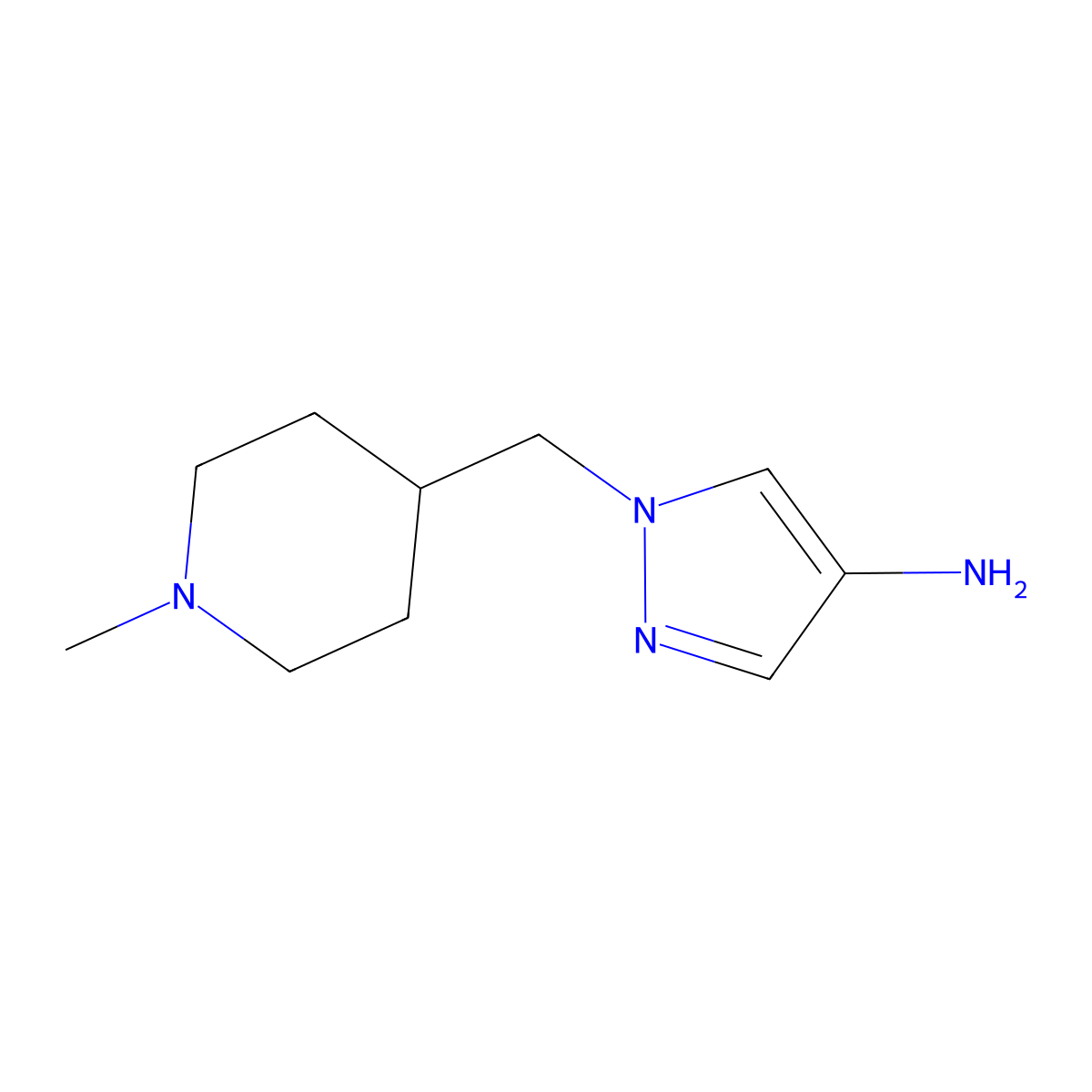 1-((1-Methylpiperidin-4-yl)methyl)-1H-pyrazol-4-amine molecular structure, CAS 1258558-29-0