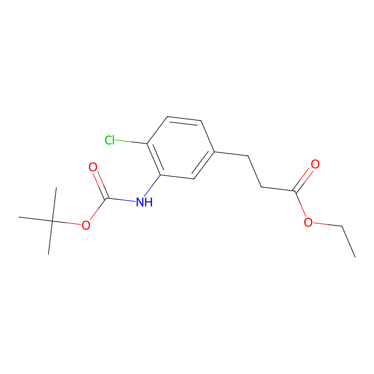 Ethyl 3-(3-((tert-butoxycarbonyl)amino)-4-chlorophenyl)propanoate molecular structure, CAS 1258595-00-4