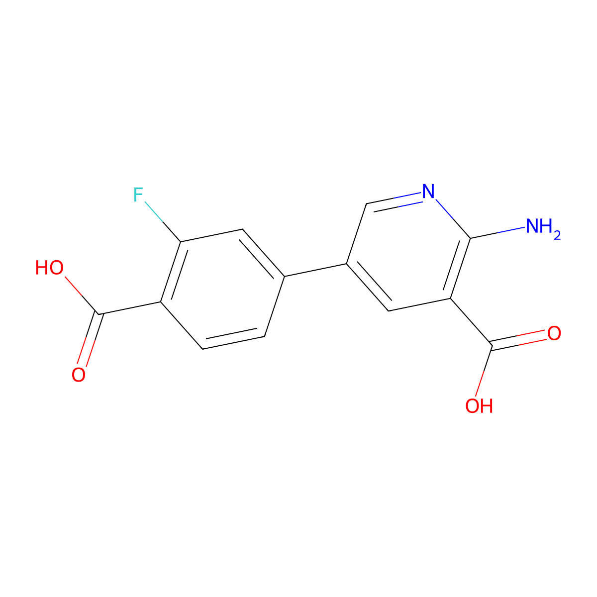 2-Amino-5-(4-carboxy-3-fluorophenyl)pyridine-3-carboxylic acid molecular structure, CAS 1258609-92-5