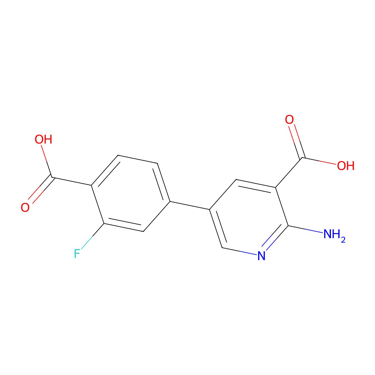 2-Amino-5-(4-carboxy-3-fluorophenyl)pyridine-3-carboxylic acid molecular structure, CAS 1258609-92-5
