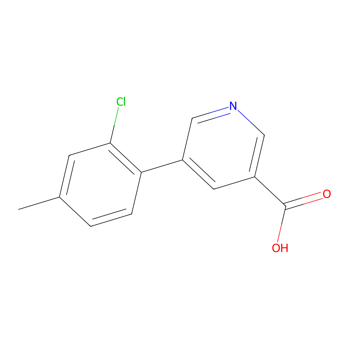 5-(2-Chloro-4-methylphenyl)pyridine-3-carboxylic acid molecular structure, CAS 1258613-10-3