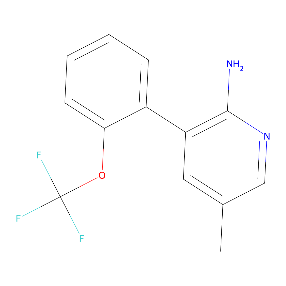 2-Amino-5-methyl-3-(2-(trifluoromethoxy)phenyl)pyridine molecular structure, CAS 1258618-96-0