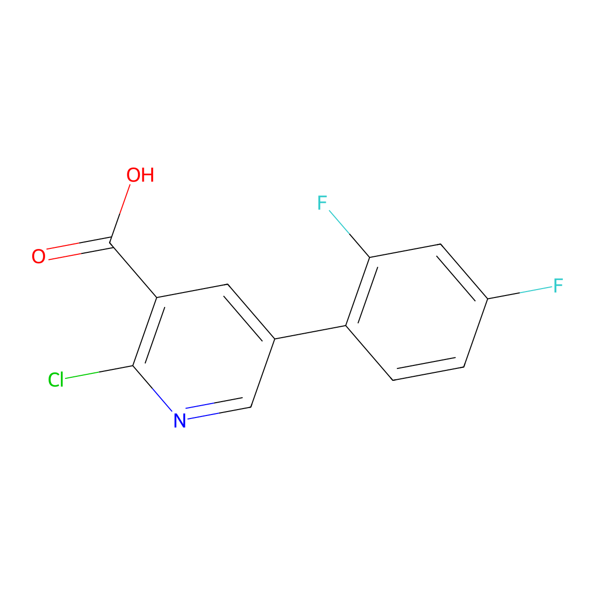 2-Chloro-5-(2,4-difluorophenyl)pyridine-3-carboxylic acid molecular structure, CAS 1258620-26-6